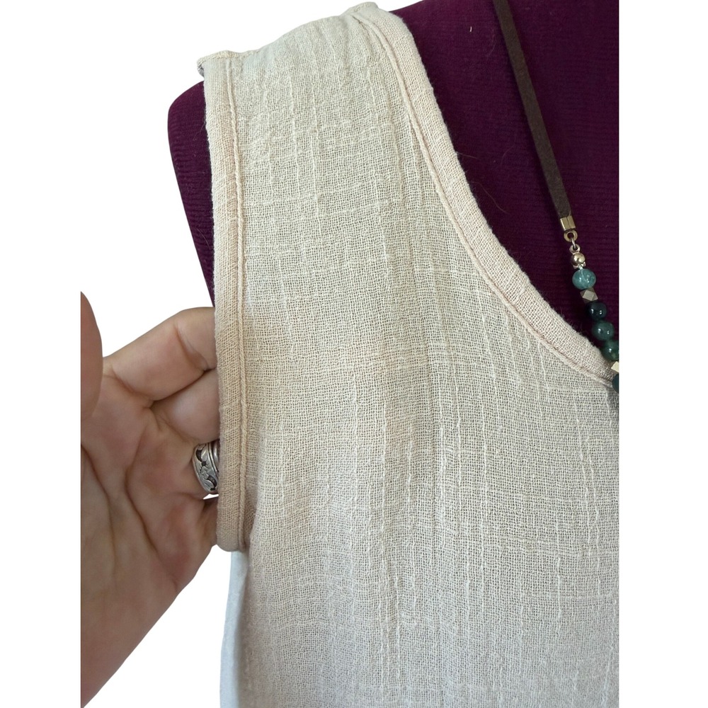 Artisan Japanese Linen Textured Sleeveless Midi Dress Natural Minimalist Tie M - Picture 5 of 11